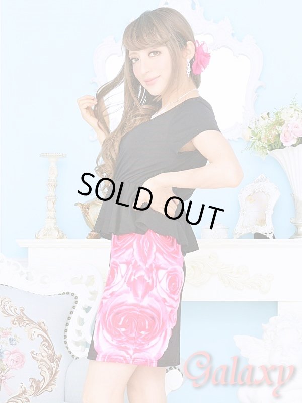 画像3: チェリーローズ柄*Backクロス半袖ぺプラムワンピース*2color (3)