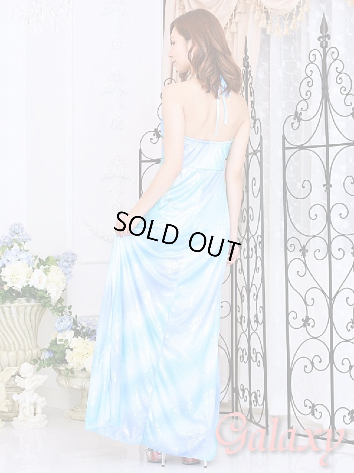 画像11: クリスタルストーン付*SILVERバタフライプリント*グラデーションエステルロングドレス*3color*M/L (11)