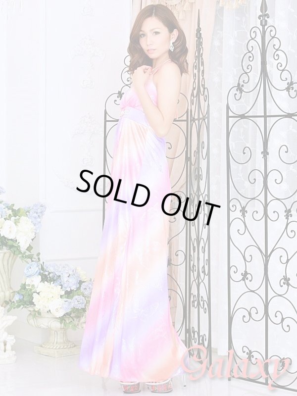 画像15: クリスタルストーン付*SILVERバタフライプリント*グラデーションエステルロングドレス*3color*M/L (15)