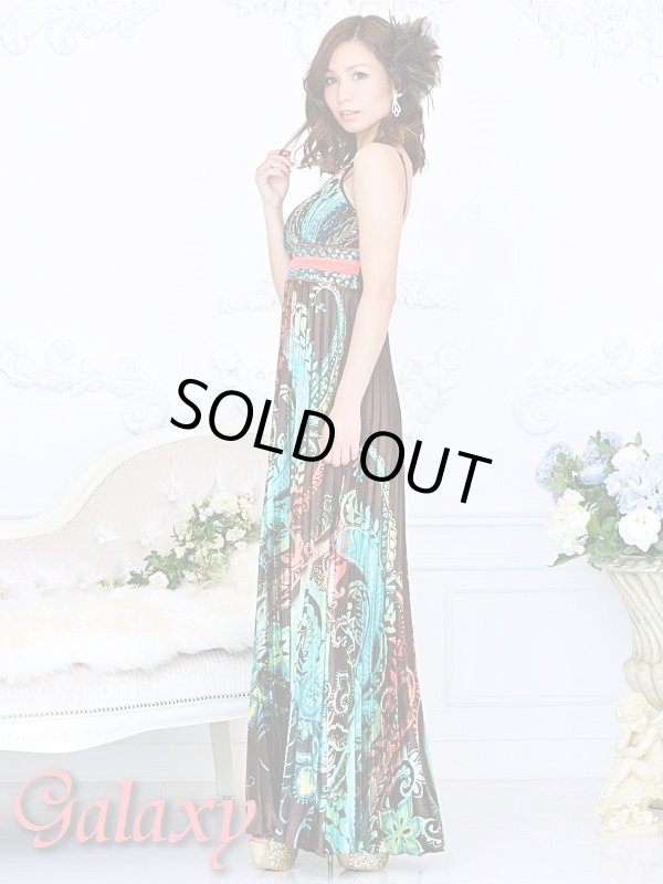 画像4: 胸下ビジュー盛りペイズリー柄プリーツロングドレス (4)