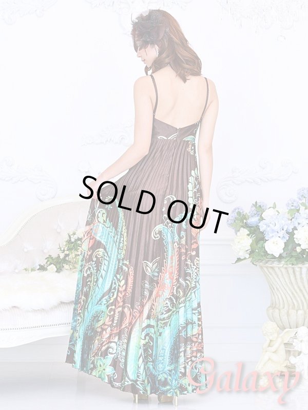 画像3: 胸下ビジュー盛りペイズリー柄プリーツロングドレス (3)