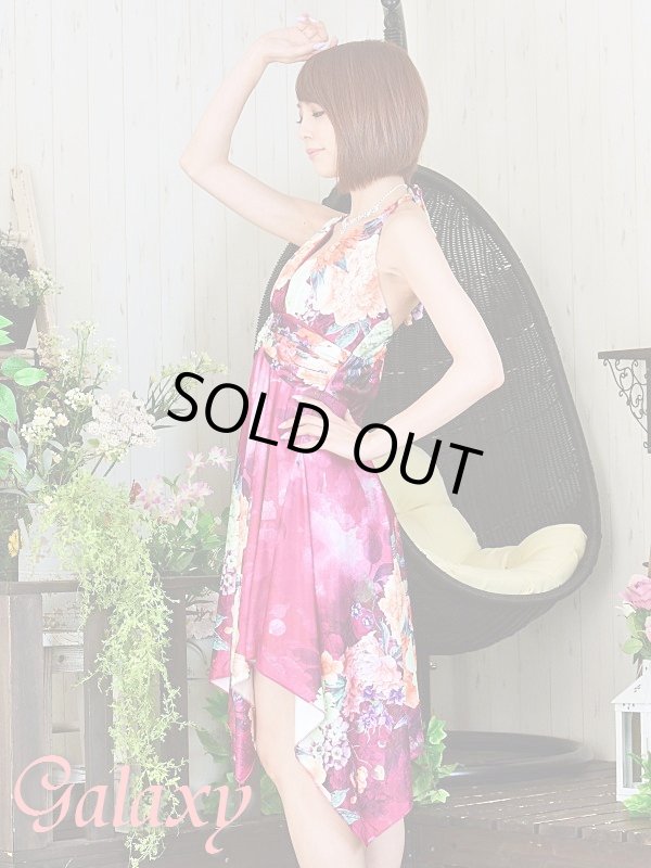 画像3: クリスタルストーン付サークルバックル*VIVIDフラワー柄ランダムカットミニドレス*2color (3)