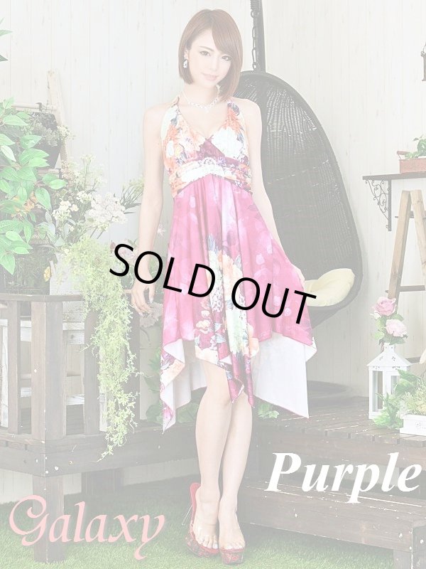 画像2: クリスタルストーン付サークルバックル*VIVIDフラワー柄ランダムカットミニドレス*2color (2)