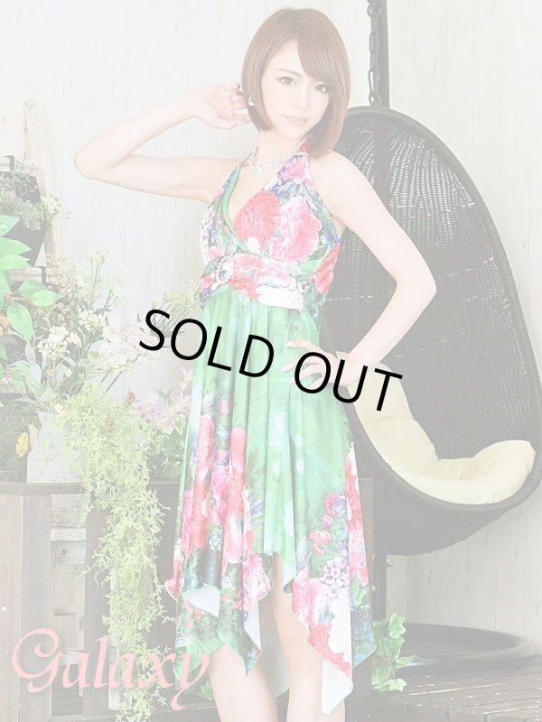 画像9: クリスタルストーン付サークルバックル*VIVIDフラワー柄ランダムカットミニドレス*2color (9)