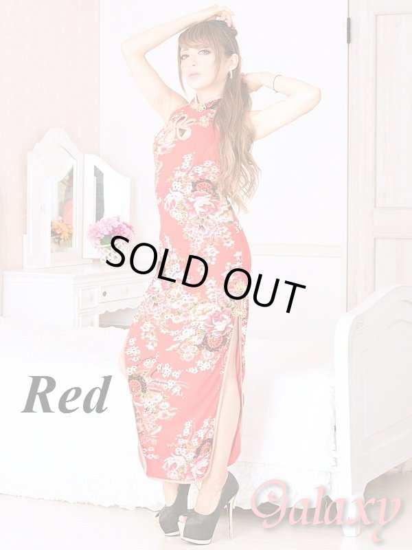 画像8: 絢爛華麗*胸元カットアウト*煌和風花柄チャイナロングドレス*2color (8)