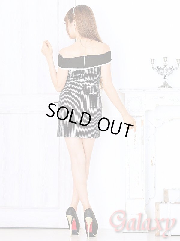 画像9: ゴールド釦*ストライプ柄オフショルストレッチミニワンピ*4color (9)