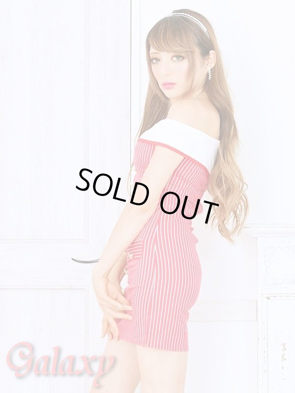 画像18: ゴールド釦*ストライプ柄オフショルストレッチミニワンピ*4color (18)