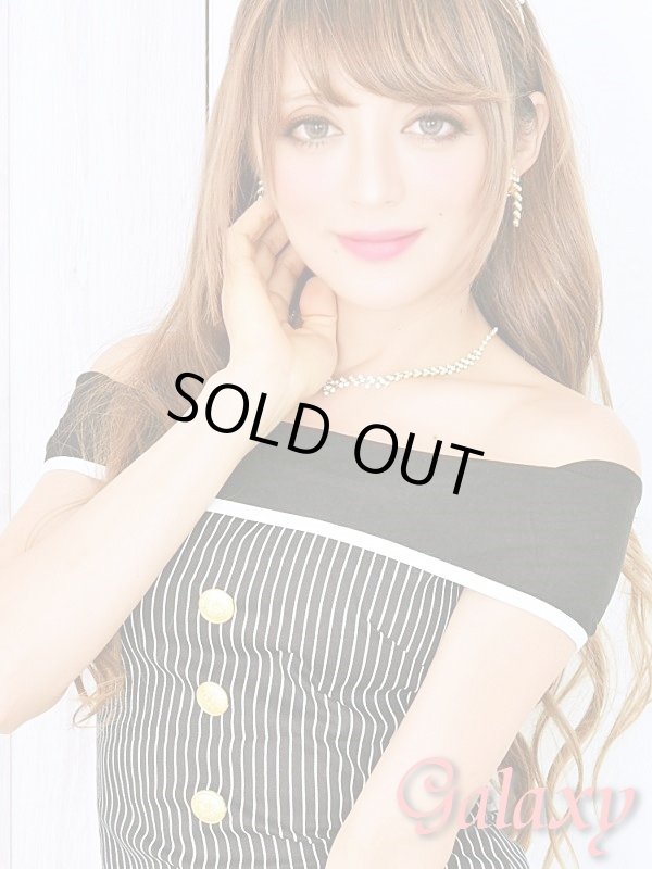 画像10: ゴールド釦*ストライプ柄オフショルストレッチミニワンピ*4color (10)