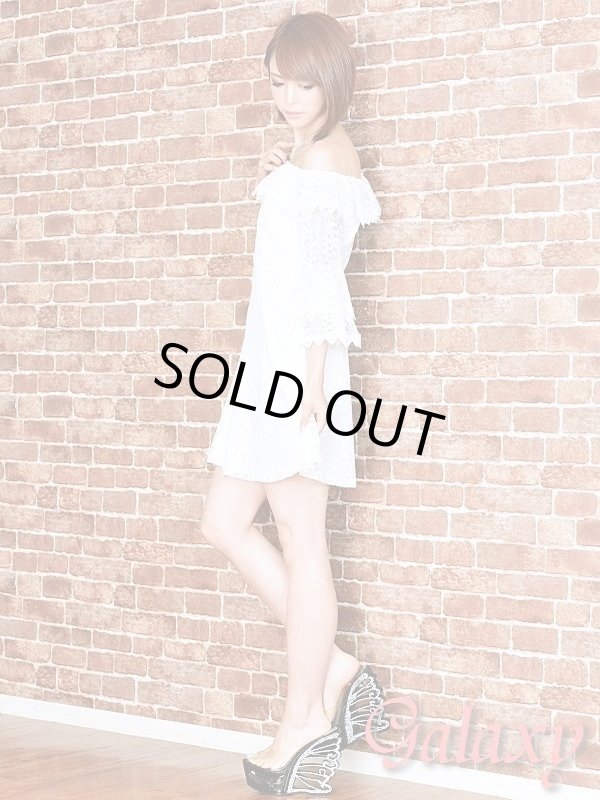 画像16: リーフ柄総レース*オフショル長袖ワンピース*3color*S/M (16)