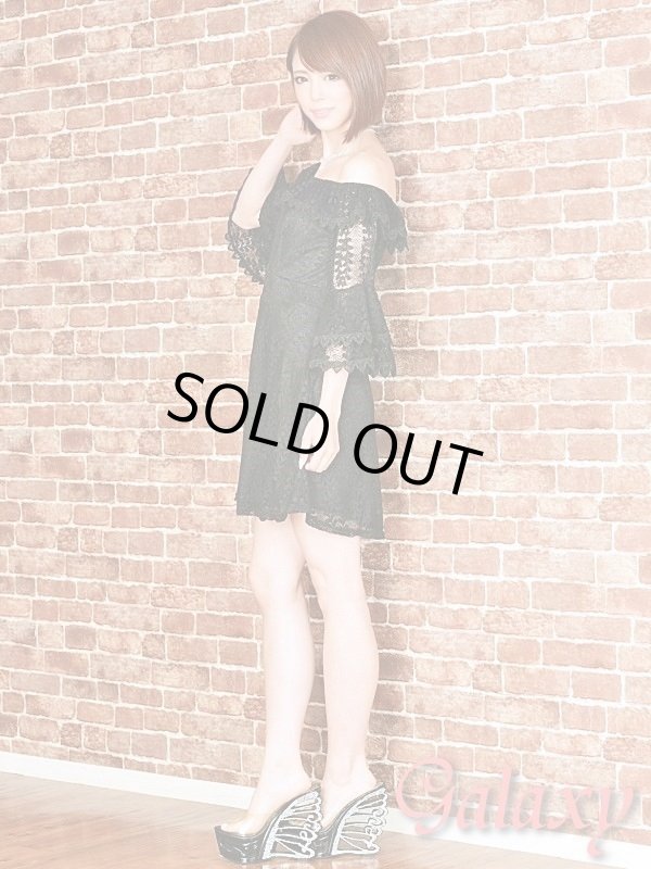 画像4: リーフ柄総レース*オフショル長袖ワンピース*3color*S/M (4)