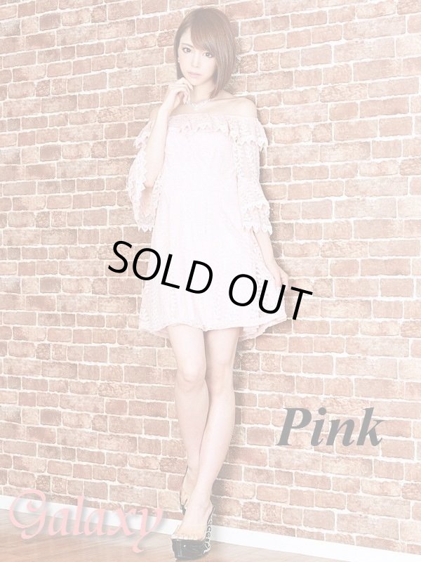 画像8: リーフ柄総レース*オフショル長袖ワンピース*3color*S/M (8)