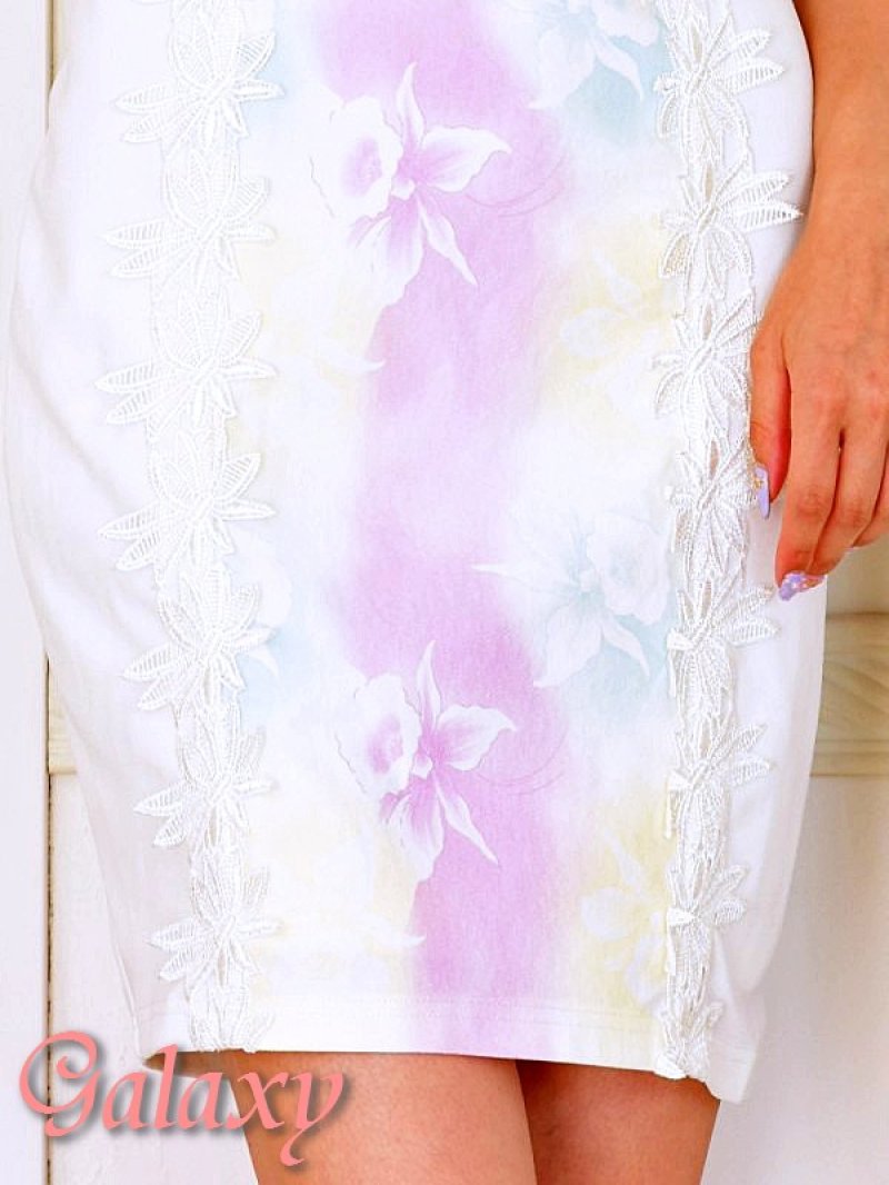 画像3: パール&クリスタルビジュー装飾*フラワーレース付パステルグラデーションタイトミニドレス*2color*M/L