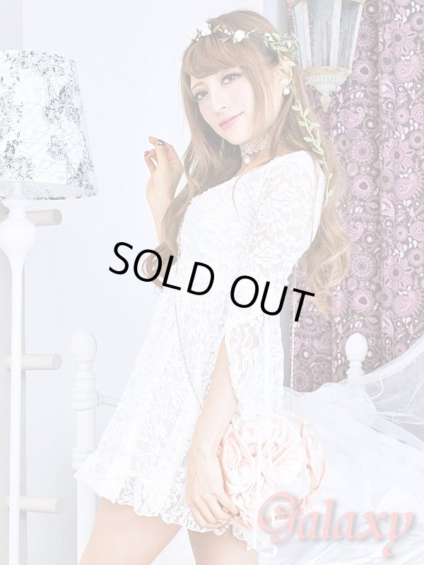 画像9: 胸元Ｖ総レースデザイン*セクシーフレアーミニドレス*2color (9)