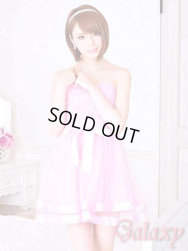 画像2: 裾サテン*フラワーモチーフ*ウエストリボンチュールミニドレス*3color (2)