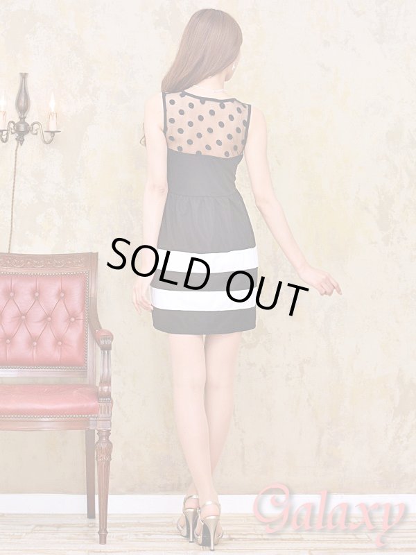 画像11: ドット柄透けネット切替*バイカラーボーダースカート*Aラインワンピース*2color (11)