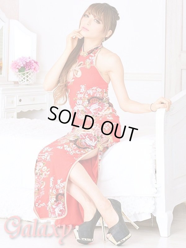 画像7: 絢爛華麗*胸元カットアウト*煌和風花柄チャイナロングドレス*2color (7)