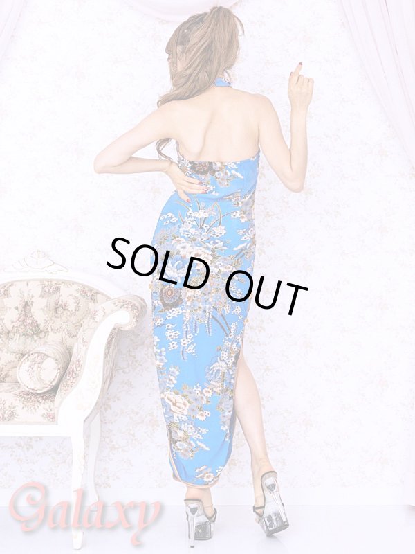 画像4: 絢爛華麗*胸元カットアウト*煌和風花柄チャイナロングドレス*2color (4)