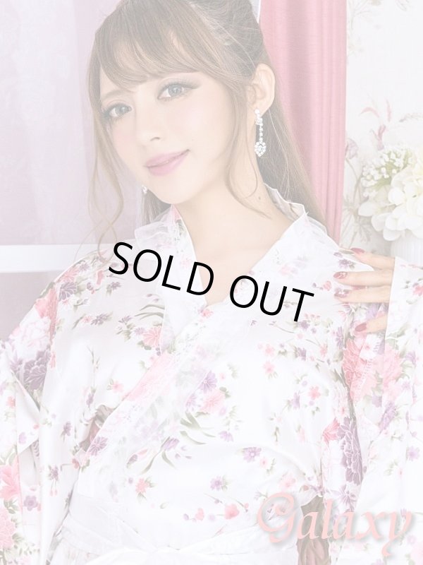 画像6: 百花繚乱☆オーガンジーフリル付花魁風和風花柄サテン着物ミニドレス☆ (6)