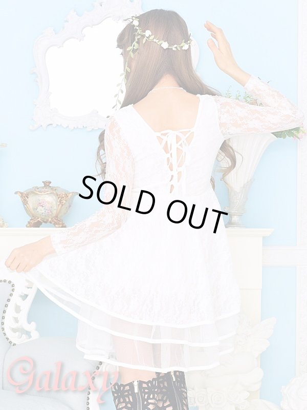 画像5: 胸元V開き総レース裾メッシュ*3段ティアードフレアーミニドレス*2color　 (5)