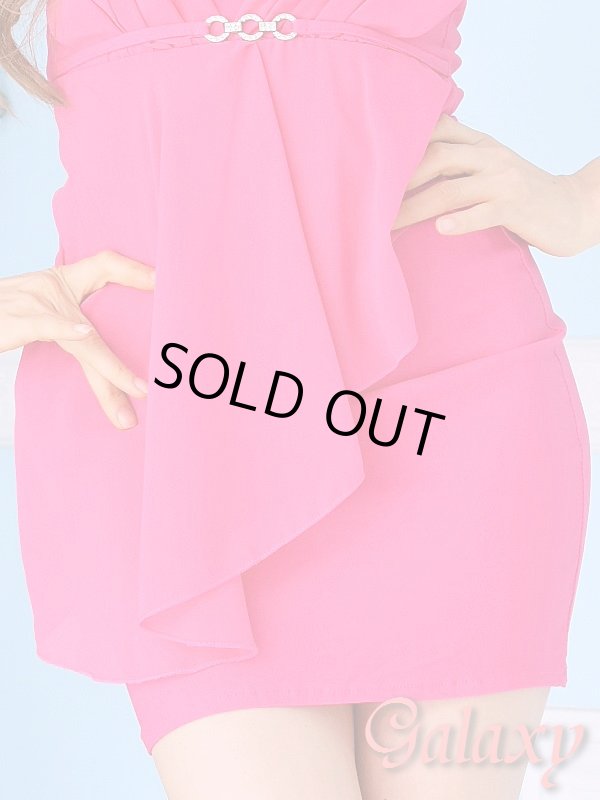 画像20: 胸元プリーツ*フロントアクセ付*変形ペプラムストレッチタイトミニドレス*4color (20)