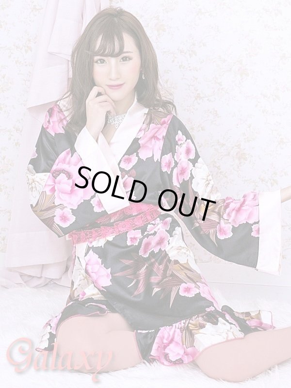 画像5: 和風花柄*斜めアシンメトリーフリル裾*リボン帯*花魁着物ドレス (5)