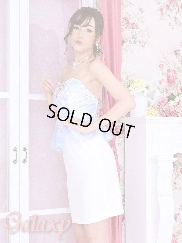 画像3: 【Rich or Die】ビジュー装飾ホールカット*シースルー花柄チュールレースバイカラーペプラム*ベアミニドレス*2color*M/L (3)