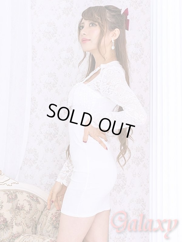 画像3: 袖レース*デコルテビジューたっぷりフリンジ付き*長袖ミニワンピース*2color (3)