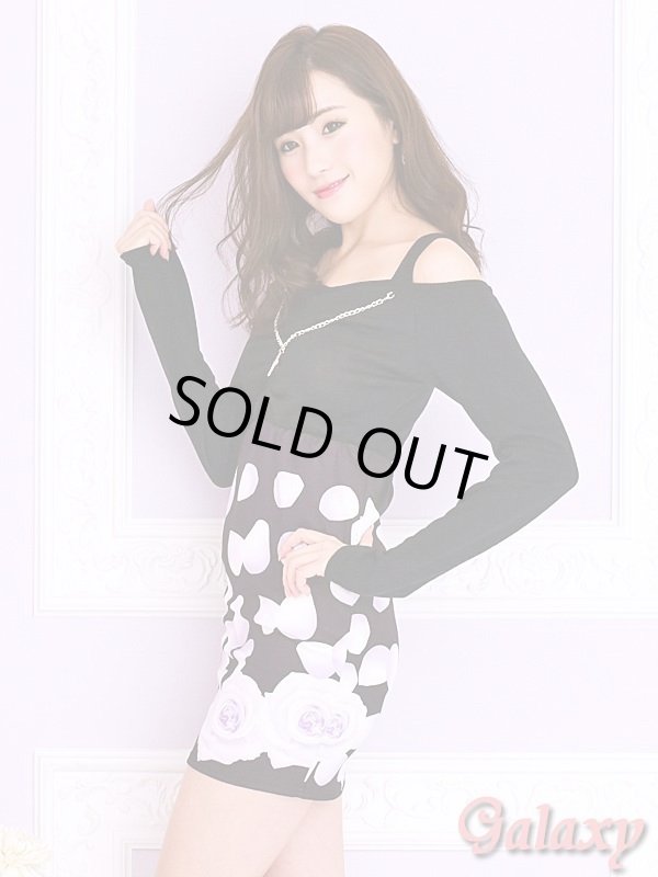 画像9: GOLDクロスチャーム付*シェーディングローズ柄ドッキングオフショルミニワンピース*2color (9)