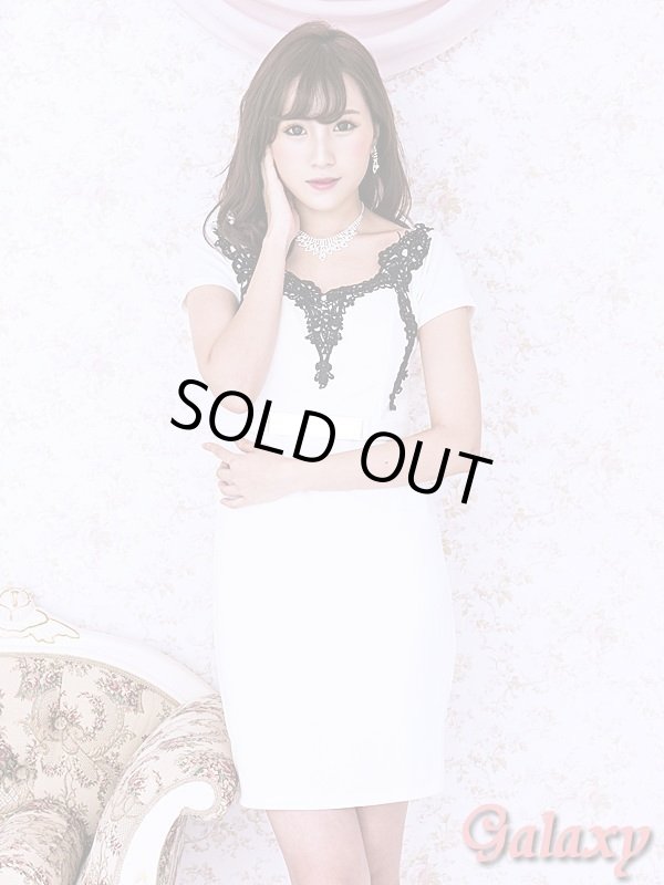 画像7: ラグジュアリーレース重ね*GOLDバックル付フェイクベルト*オフショルバイカラータイトミニドレス*2color*S/M/L (7)