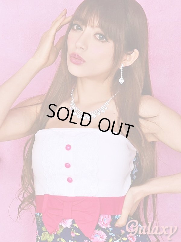 画像6: 胸元レース&デカリボン*花柄切替タイトミニワンピース*2color*S/M/L (6)