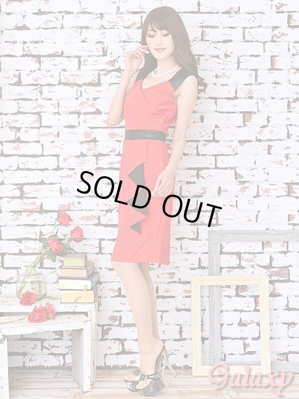 画像4: 【L.A.ドレス】胸元カシュクールデザイン*合皮切替ワンピース*1color (4)