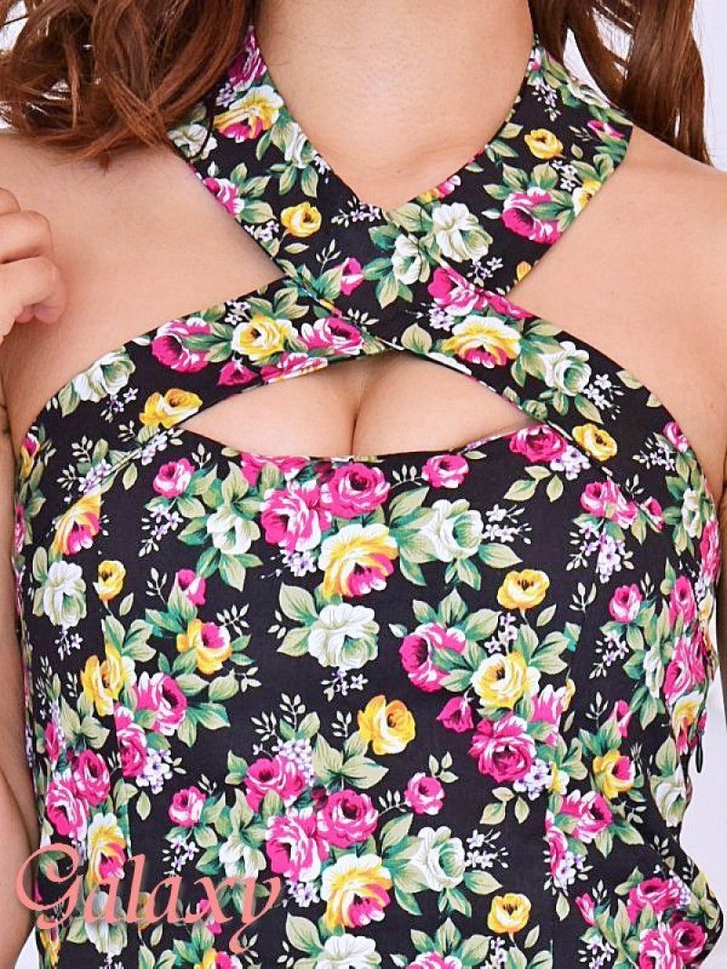 画像3: 谷間魅せクロスネックデザイン*花柄ストレッチミニドレス*2color