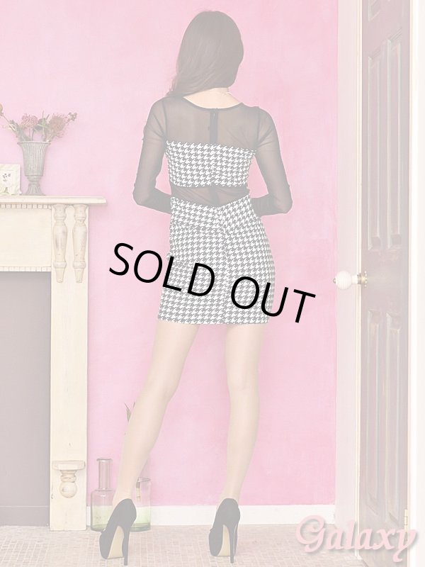 画像5: 上質*長袖SEXYシースルー切替*千鳥柄ストレッチミニワンピース (5)