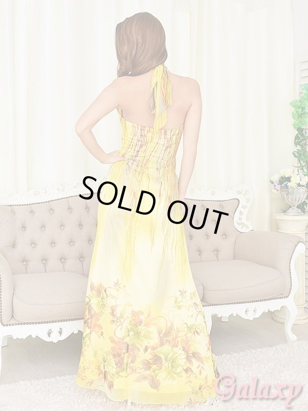 画像11: Wスクエアーカラーストーンライン*胸元クロス薔薇柄シフォンロングドレス*2color  (11)