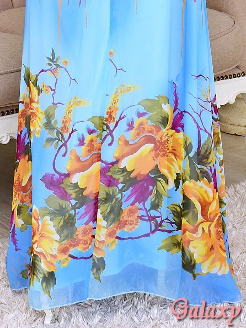 画像3: Wスクエアーカラーストーンライン*胸元クロス薔薇柄シフォンロングドレス*2color
