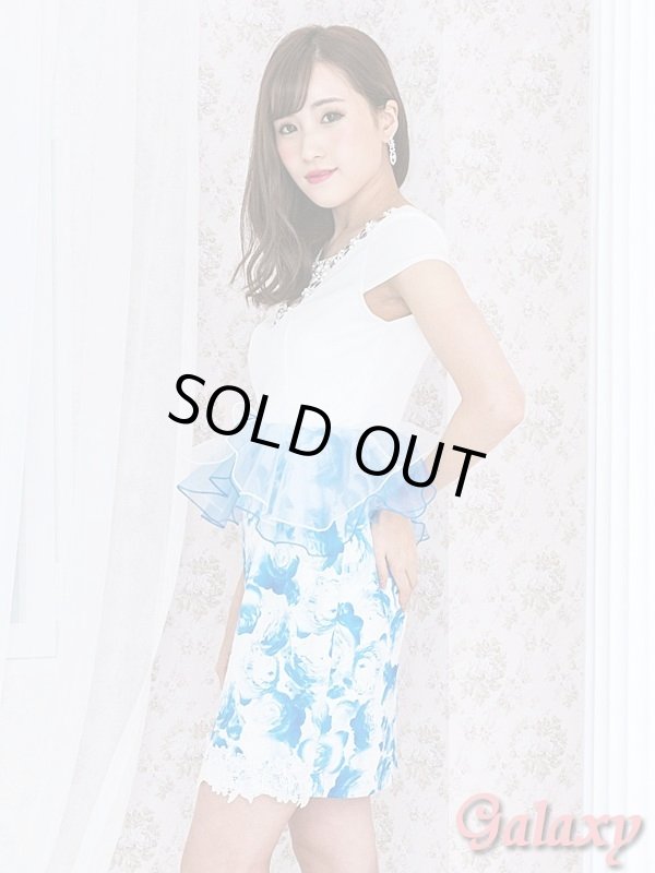 画像3: Richビジュー装飾ホースシューカット*2段オーガンジーペプラム薔薇柄ミニドレス*2color*M/L (3)