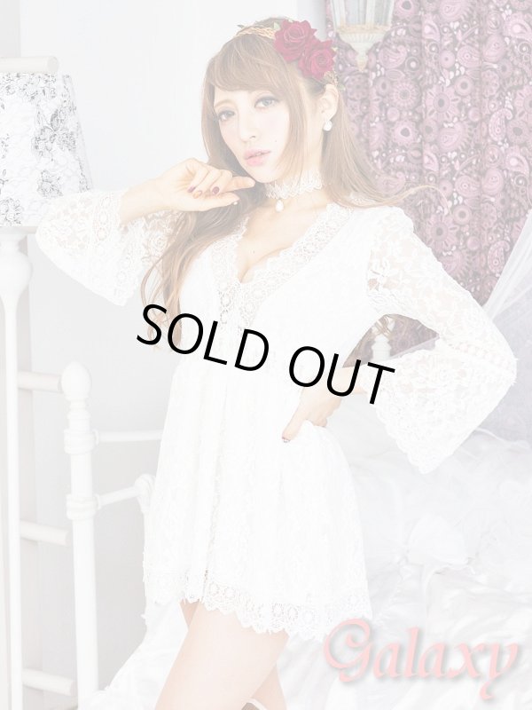 画像7: 胸元Ｖ開き総レースデザインフレアーチュニックワンピース*2color (7)