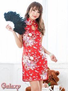 画像19: チャイナボタン付*小花柄サテンチャイナミニドレス*4color (19)