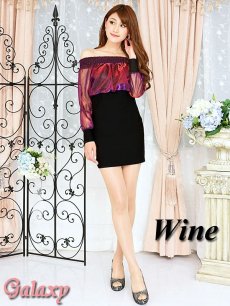 画像2: シースルー袖*オーロラオーガンジー切替*オフショルダー*ミニワンピ*3color*S/M/L/XL (2)