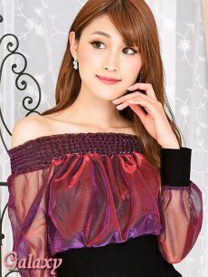 画像5: シースルー袖*オーロラオーガンジー切替*オフショルダー*ミニワンピ*3color*S/M/L/XL (5)