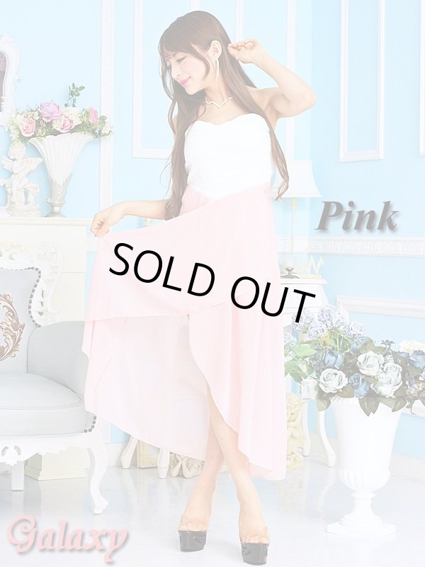 画像2: 胸元ハートカットレースデザイン*シフォン切替ミニinドレス*2color (2)