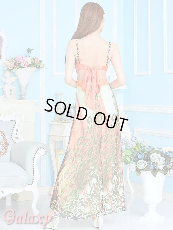 画像5: ウエストSEXY開き*胸元プリーツ*レオパード柄シフォンロングドレス (5)