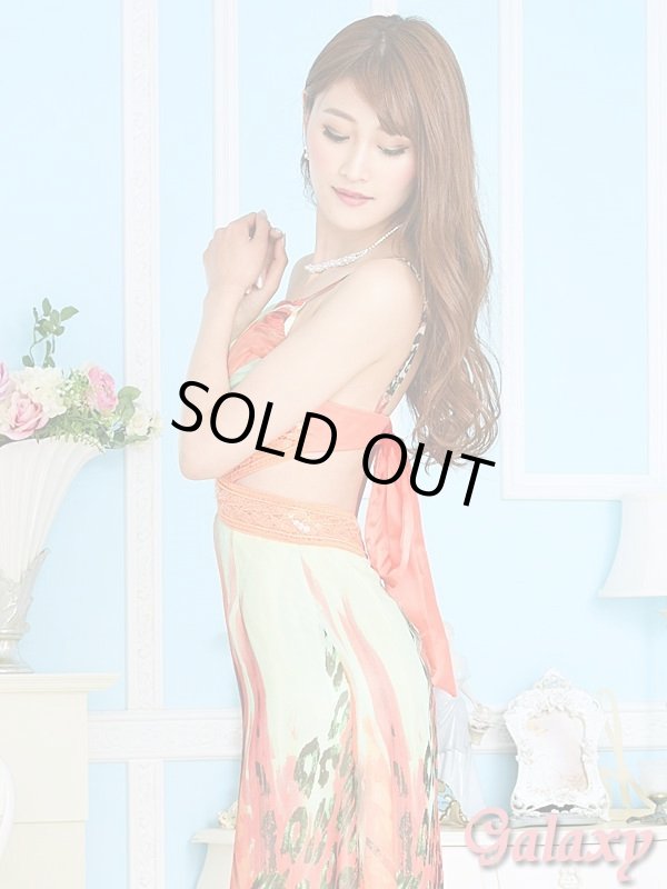 画像4: ウエストSEXY開き*胸元プリーツ*レオパード柄シフォンロングドレス (4)