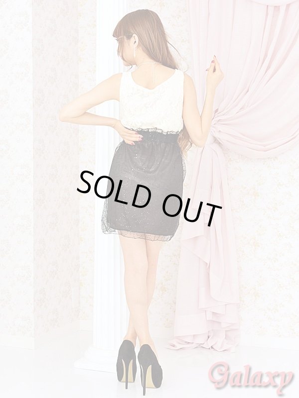 画像5: レース切替スパンコールチュール*パーティーミニワンピ (5)