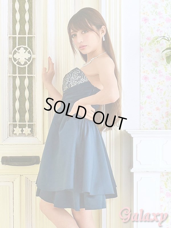 画像3: 銀糸入りペイズリーフラワー柄ケミカルレース*タック入り上品Ａラインミ二ドレス (3)