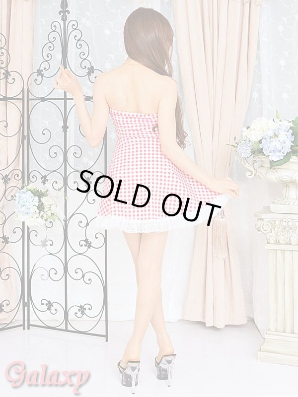 画像5: キュートなサテンリボン＆裾レースデザイン*チェック柄フレアーミニワンピ*3color (5)