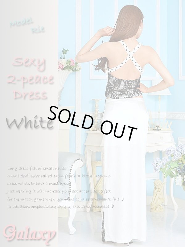 画像11: ビジューたっぷり艶サテン*ブラックレース切り替えSEXYロング２ピース*2color (11)