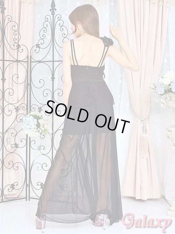 画像5: パールビーズ装飾*レースぺプラムストレッチロングドレス*2color (5)