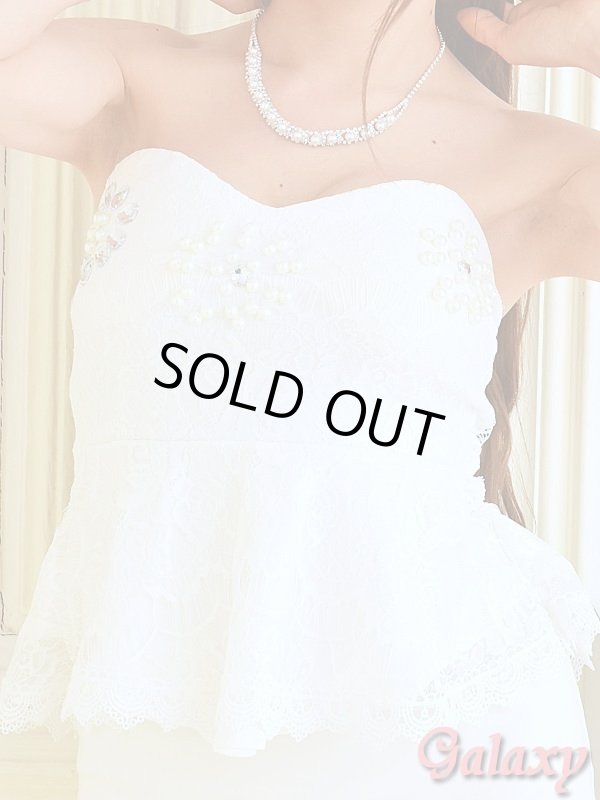 画像5: 胸元パールビーズ＆ビジュ装飾*レース切替ぺプラムミニドレス*4color (5)