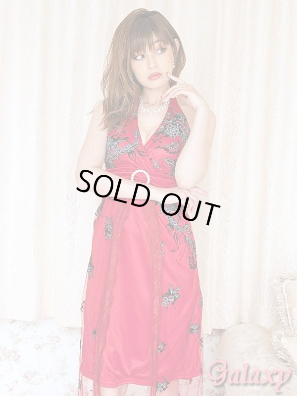 画像2: SILVERサークルバックル付*Blackフラワーラメチュールレース*ミニinロングドレス (2)